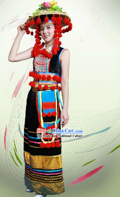 Traditional Chinese De Ang Dresses and Hat Complete Set for Women