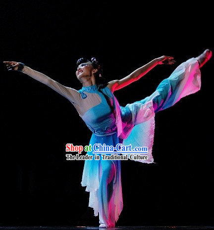 Chinese Classical Dance Costume and Hair Accessories Complete Set for Women