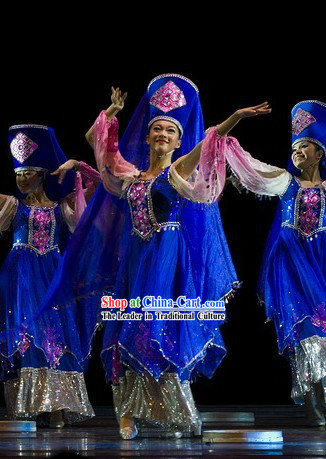 Chinese Classic Ethnic Dance Costumes and Hat Complete Set for Women