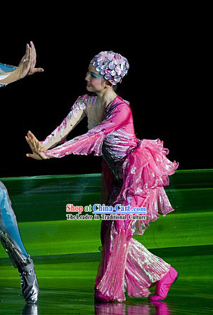 Traditional Chinese Modern Dance Costumes and Headpieces Complete Set for Women