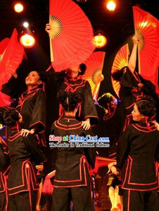 Stage Performance Black Fan Dance Costumes and Headwear Complete Set for Women