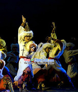 Stage Performance Mongolian Dancing Costume and Headwear Complete Set for Men