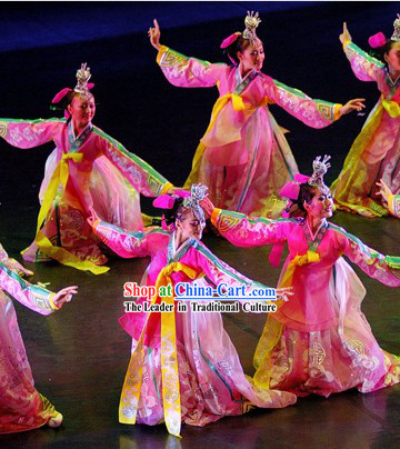 Traditional Koren Dance Costumes and Headpieces Complete Set for Women