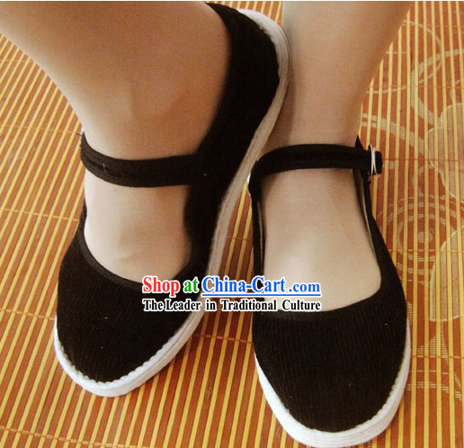 All Handmade Black Chinese Thick Sole Cotton Shoes
