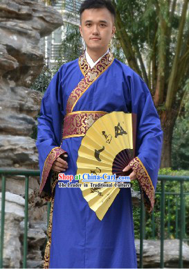 Blue Traditional Ancient Chinese Hanfu Clothing Complete Set for Men