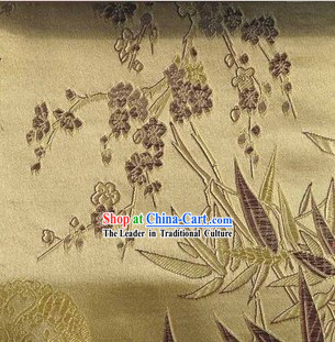 Gold Chinese Bamboo and Cherry Blossom Brocade Fabric