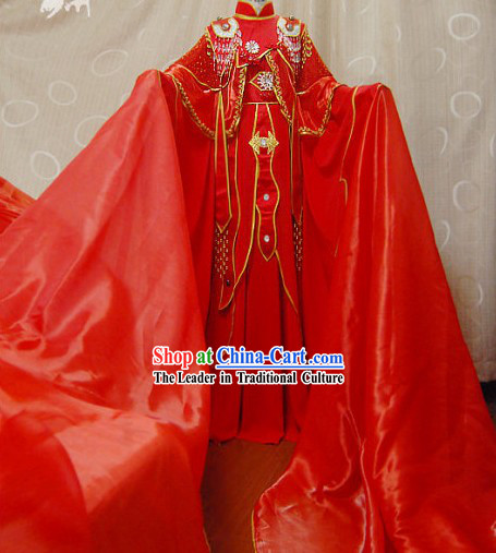 Ancient Chinese Red Wedding Dress Cosplay Complete Set for Women