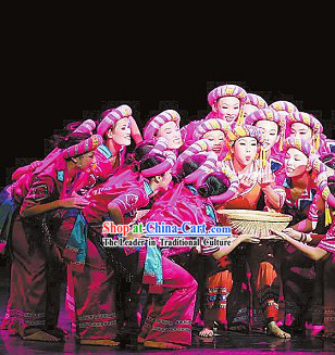 Chinese Ethnic Stage Performance Dancing Costumes and Hat for Womn