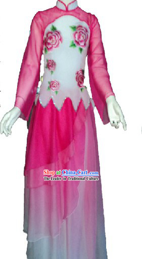 Chinese Pink Flower Dance Costumes