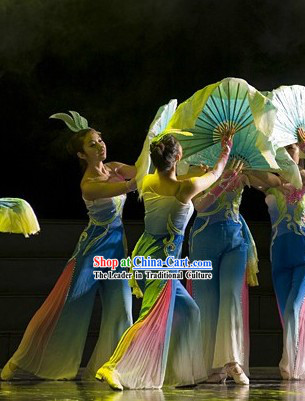 Wide Legs Stage Performance Fan Dance Costumes and Headwear for Women