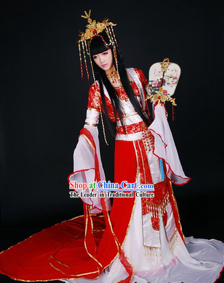 Ancient Asian Princess COS Costumes and Hair Accessories Complete Set