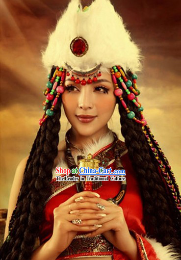 Traditional Chinese Tibetan Clothing Accessories and Headdress Complete Set