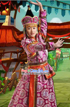 Ancient Mongolian Princess Clothing and Headwear Complete Set for Women