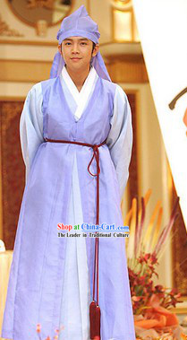 Ancient Korean Hanbok Dresses and Hat Complete Set for Men