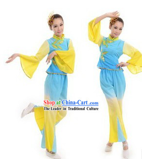 Traditional Chinese Stage Performance Fan Dance Costumes Complete Set