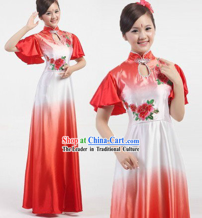Traditional Chinese Stage Performance Fan Dancing Costume Complete Set