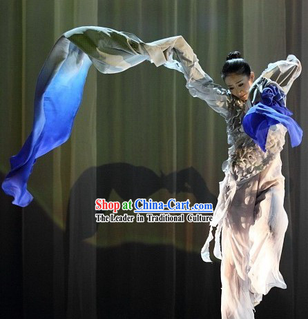 White to Blue Water Sleeve Shuixiu Practice Costumes