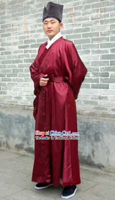 Chinese Traditional Hanfu Daopao Robe and Hat for Men