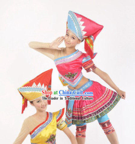 Traditional Chinese Zhuang Ethnic Clothing and Headdress for Women