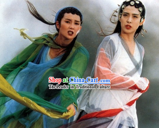 Green Snake Chinese Ancient Fairytale Bai Suzhen and Xiao Qing Costumes and Hair Accessories