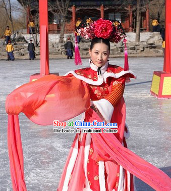 Chinese Palace Long Sleeves Dancer Costume and Hair Accessories for Women