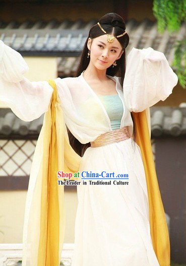 Ancient Chinese Beauty White Dance Costume for Women