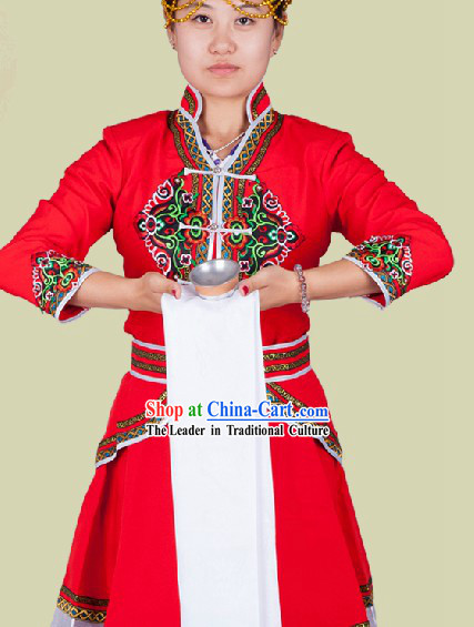Traditional Chinese Mongolian Dress and Hat Complete Set for Women