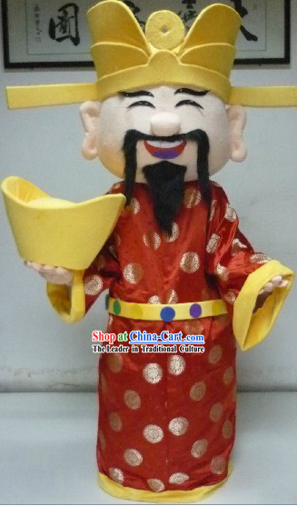 Traditional Chinese Red Cai Shen Costume and Hat Complete Set
