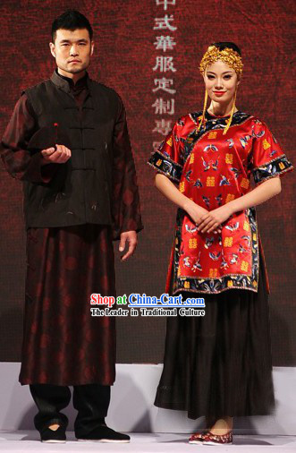 Chinese Luxury Couple Wedding Dresses Two Sets