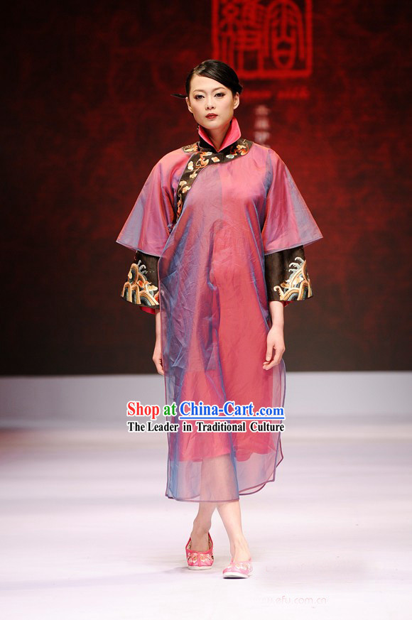 High Collar Two Pieces Luxury Chinese Silk Costumes