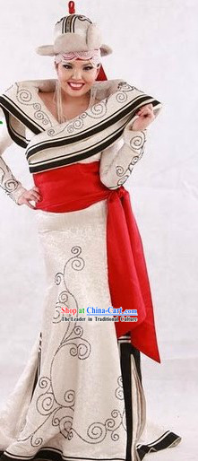 Chinese Traditional Mongolian Clothes and Hat for Women