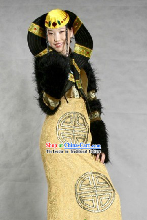 Chinese Traditional Mongolian Suit and Hat for Women