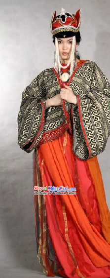 Traditional Mongolian Robe and Hat Complete Set for Women