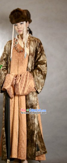 Traditional Mongolian Empress Clothes and Hat Complete Set for Women