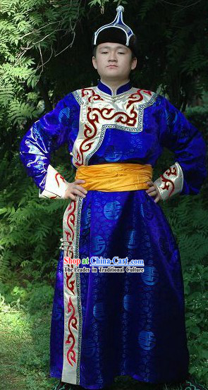 Traditional Mongolian Prince Clothing and Hat Complete Set