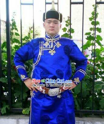 Traditional Mongolian Daily Clothes and Hat Complete Set for Men