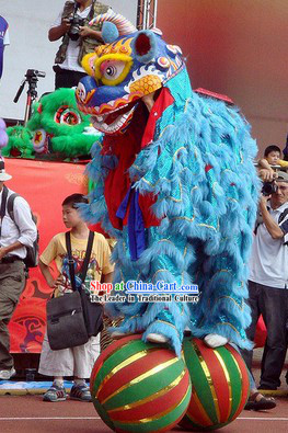 Blue Fur Big Ceremony Celebration Lion Dance Costumes Complete Set