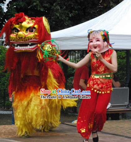 Chinese Year Northern Lion Dance Costume and Leading Dancer Costume Complete Set