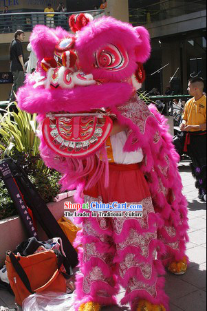 Pink Chinese Lion Dance Head and Costume Complete Set
