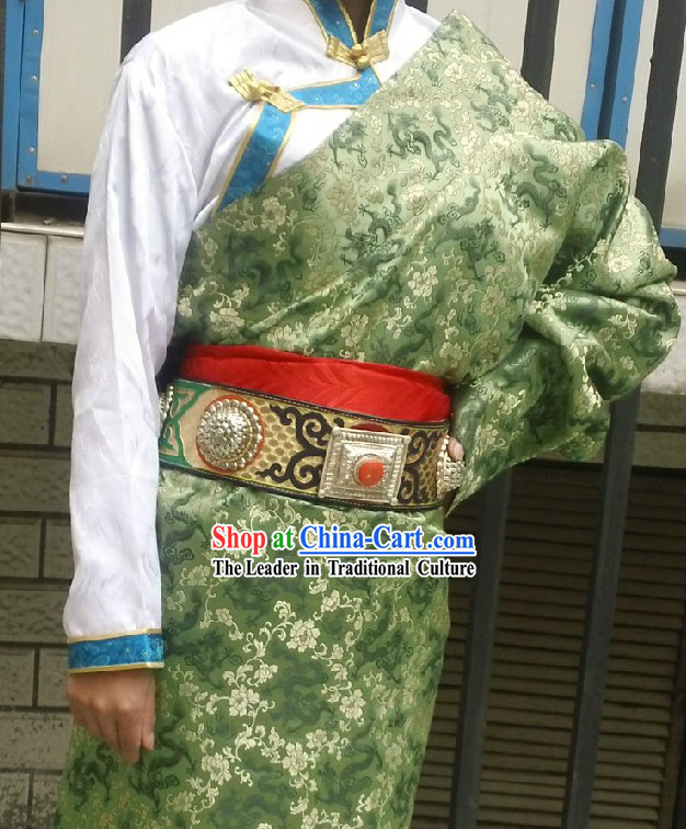 Traditional Chinese Green Tibetan Robe for Brides