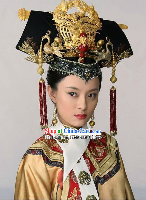 Qing Dynasty Imperial Empress Handmade Phoenix Wig and Hair Accessories