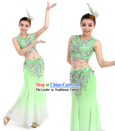 Chinese Dai Ethnic Costumes and Headpiece for Women