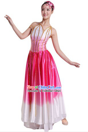 Traditional Chinese Pink Lotus Dance Costumes for Ladies
