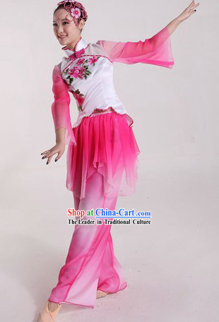 Chinese Stage Performance Flower Dance Costumes and Headpiece for Ladies