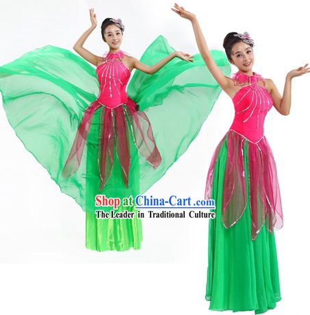 Chinese Classic Lotus Dance Costumes and Headpiece for Women