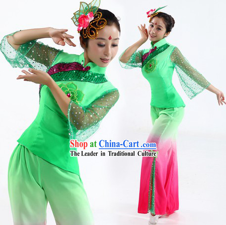 School Fan or Ribbon Dance Costume and Headpiece for Women