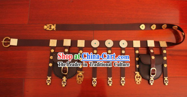 Ancient Chinese Tang Dynasty Handmade Leather Hanfu Clothing Belt for Men