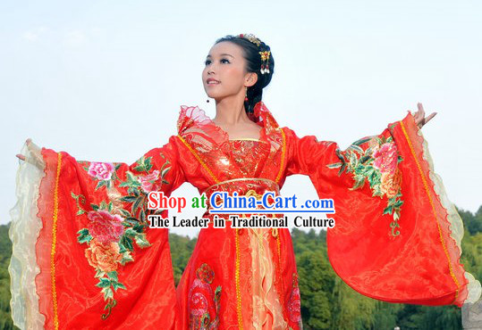 Ancient Chinese Red Peony Wedding Clothes for Women