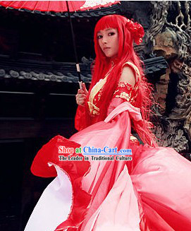 Red Chinese Style Fantasy Cosplay Long Wig