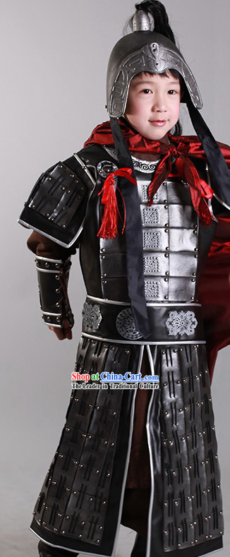 Ancient Chinese General Armor Costumes and Helmet for Children